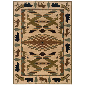 Oriental Weavers Hudson 1072A Country/Cabin/Lodge Southwest/Lodge Polypropylene Indoor Area Rug Ivory/ Green 7'8" x 10'10" H1072A235330ST