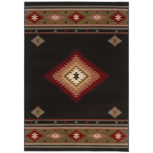 Oriental Weavers Hudson 087G1 Southwestern/Cabin/Lodge Southwest/Lodge Polypropylene Indoor Area Rug Black/ Green 7'8" x 10'10" H087G1235330ST