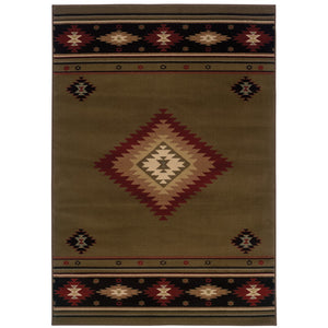 Oriental Weavers Hudson 087J1 Southwestern/Cabin/Lodge Southwest/Lodge Polypropylene Indoor Area Rug Green/ Red 10' x 13' H087J1305396ST