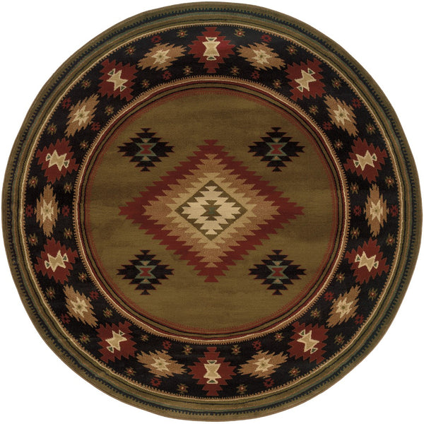 Oriental Weavers Hudson 087J1 Southwestern/Cabin/Lodge Southwest/Lodge Polypropylene Indoor Area Rug Green/ Red 7'8" Round H087J1235RDST