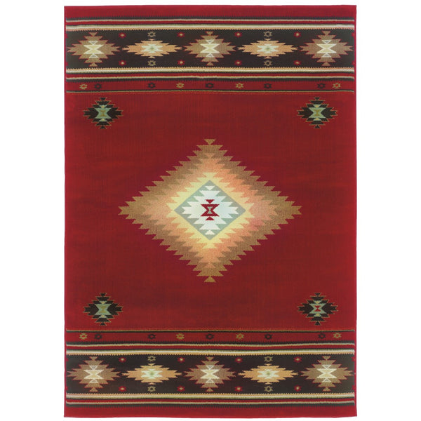 Oriental Weavers Hudson 087K1 Southwestern/Cabin/Lodge Southwest/Lodge Polypropylene Indoor Area Rug Red/ Green 10' x 13' H087K1305396ST
