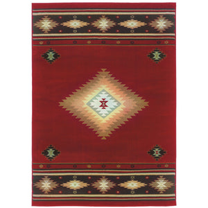 Oriental Weavers Hudson 087K1 Southwestern/Cabin/Lodge Southwest/Lodge Polypropylene Indoor Area Rug Red/ Green 10' x 13' H087K1305396ST