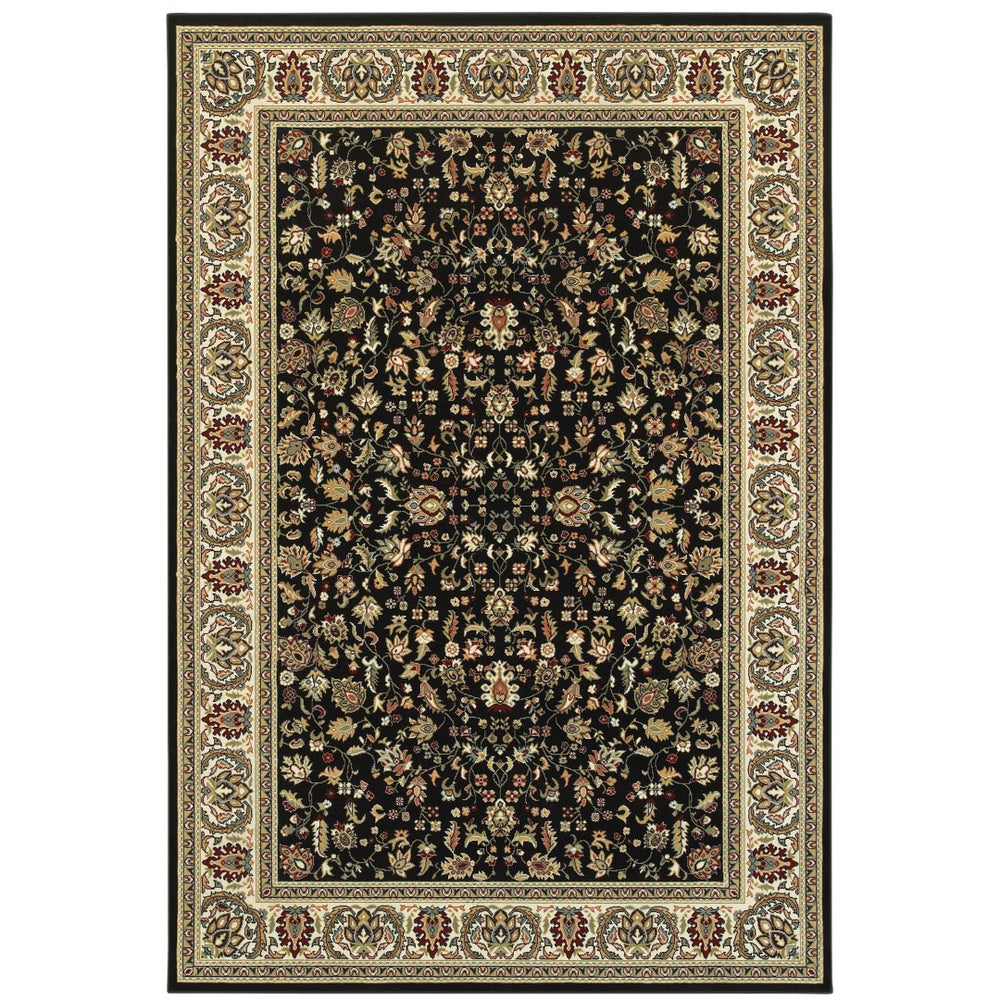 Oriental Weavers Kashan 108B1 Traditional/Vintage Oriental Polypropylene Indoor Area Rug Black/ Ivory 6'7" x 9'6" K108B1200290ST
