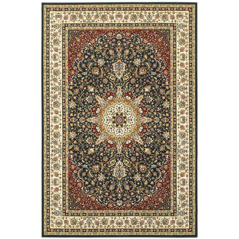Oriental Weavers Kashan 119U1 Traditional/Vintage Oriental Polypropylene Indoor Area Rug Navy/ Ivory 9'10" x 12'10" K119U1300390ST