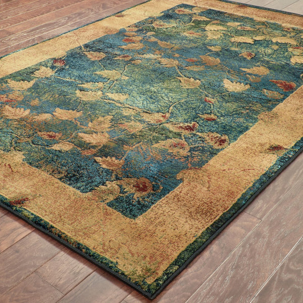 Oriental Weavers Kharma 349B4 Transitional/Global Border Polypropylene Indoor Area Rug Blue/ Gold 6'7" x 9'1" K349B4200285ST