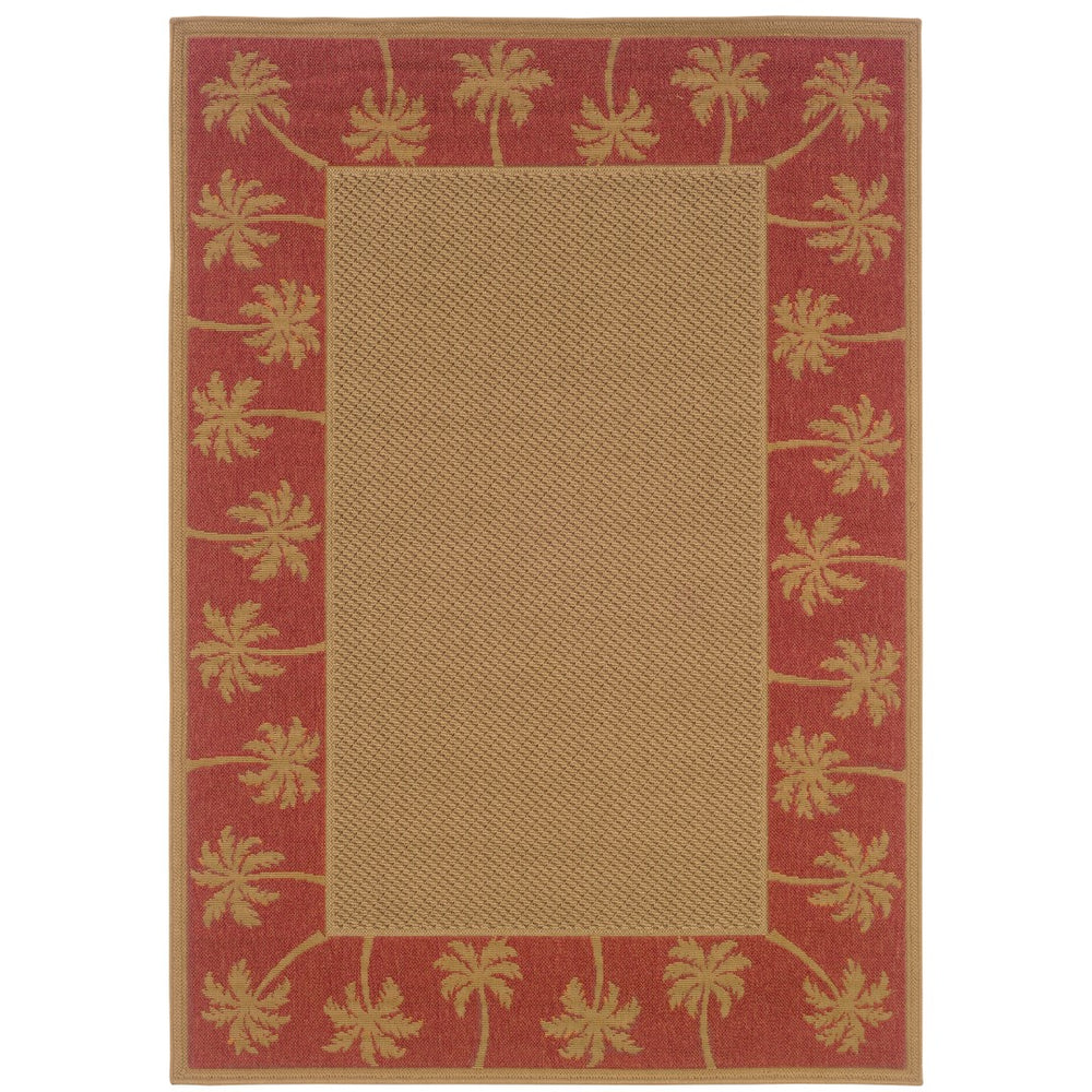 Oriental Weavers Lanai 606C8 Casual/ Palm Border Polypropylene Indoor/Outdoor Area Rug Beige/ Red 8'6" x 13' L606C8259396ST