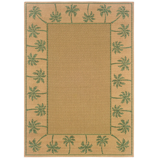 Oriental Weavers Lanai 606G6 Casual/ Palm Border Polypropylene Indoor/Outdoor Area Rug Beige/ Green 8'6" x 13' L606G6259396ST