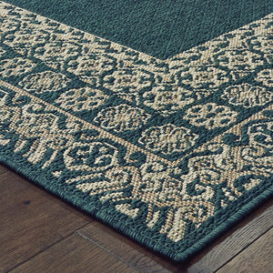 Oriental Weavers Latitude 1503B Casual/ Border Polypropylene Indoor/Outdoor Area Rug Teal/ Grey 9'10" x 12'10" L1503B300390ST