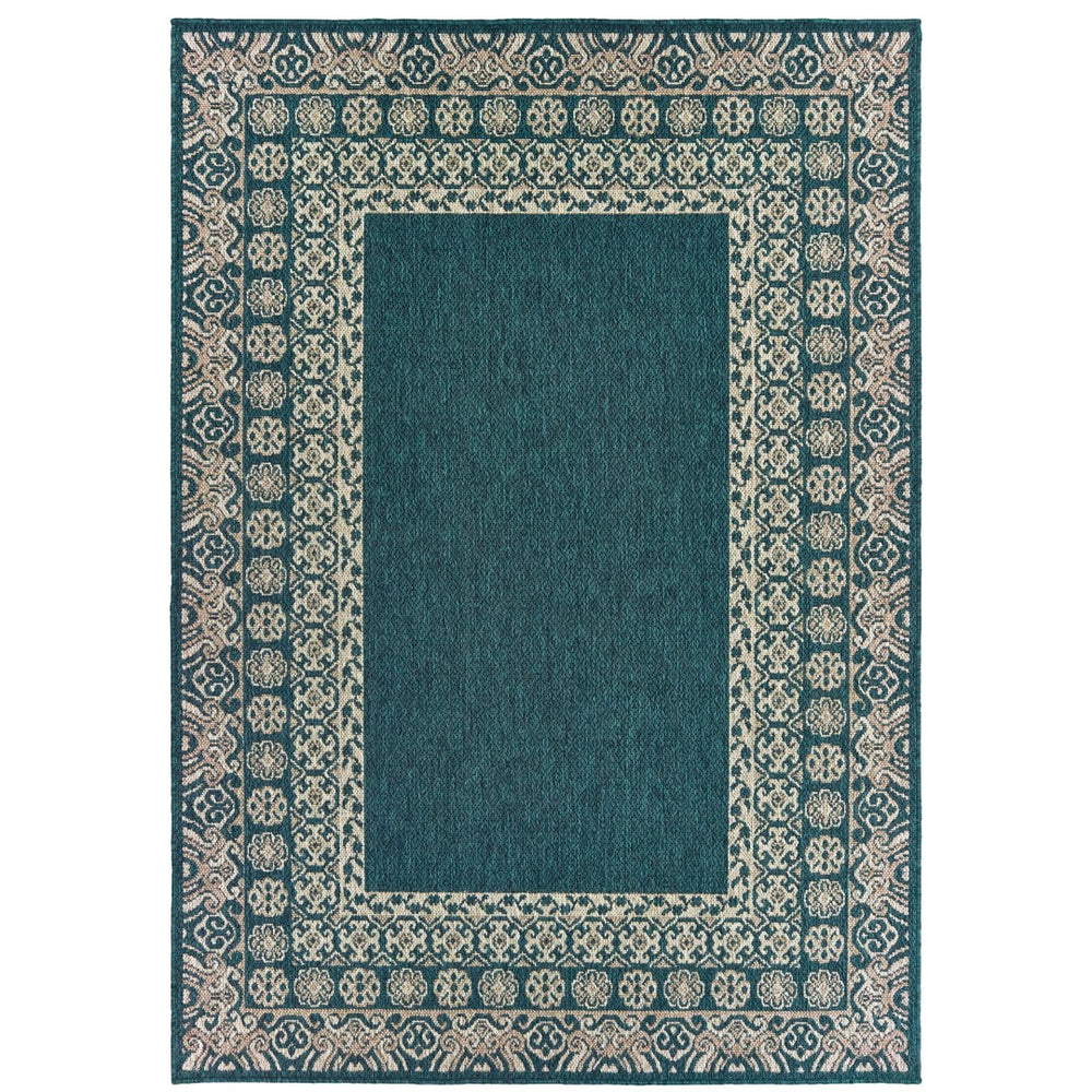 Oriental Weavers Latitude 1503B Casual/ Border Polypropylene Indoor/Outdoor Area Rug Teal/ Grey 9'10" x 12'10" L1503B300390ST