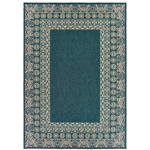 Oriental Weavers Latitude 1503B Casual/ Border Polypropylene Indoor/Outdoor Area Rug Teal/ Grey 9'10" x 12'10" L1503B300390ST