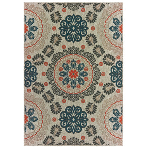 Oriental Weavers Latitude 1903W Global/Transitional Floral Polypropylene Indoor/Outdoor Area Rug Grey/ Teal 9'10" x 12'10" L1903W300390ST