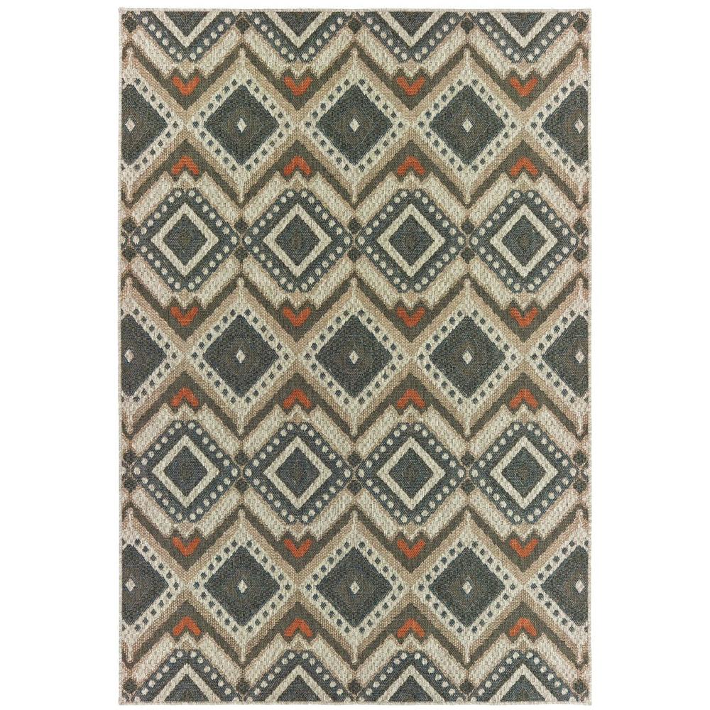 Oriental Weavers Latitude 002X3 Tribal/Global Geometric Polypropylene Indoor/Outdoor Area Rug Grey/ Orange 9'10" x 12'10" L002X3300390ST