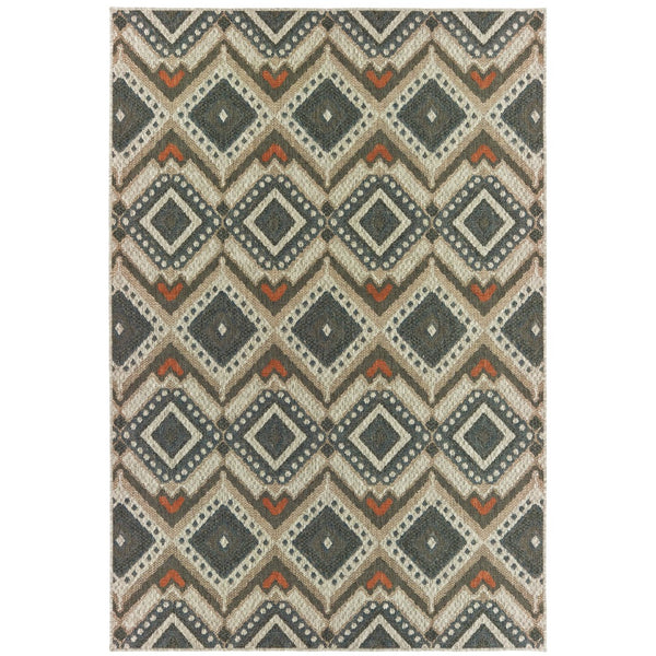 Oriental Weavers Latitude 002X3 Tribal/Global Geometric Polypropylene Indoor/Outdoor Area Rug Grey/ Orange 9'10" x 12'10" L002X3300390ST