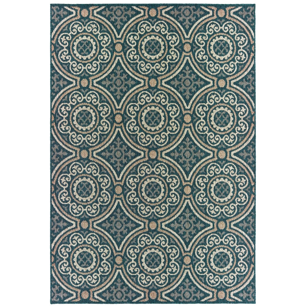 Oriental Weavers Latitude 609B3 Casual/Traditional Geometric Polypropylene Indoor/Outdoor Area Rug Teal/ Grey 9'10" x 12'10" L609B3300390ST