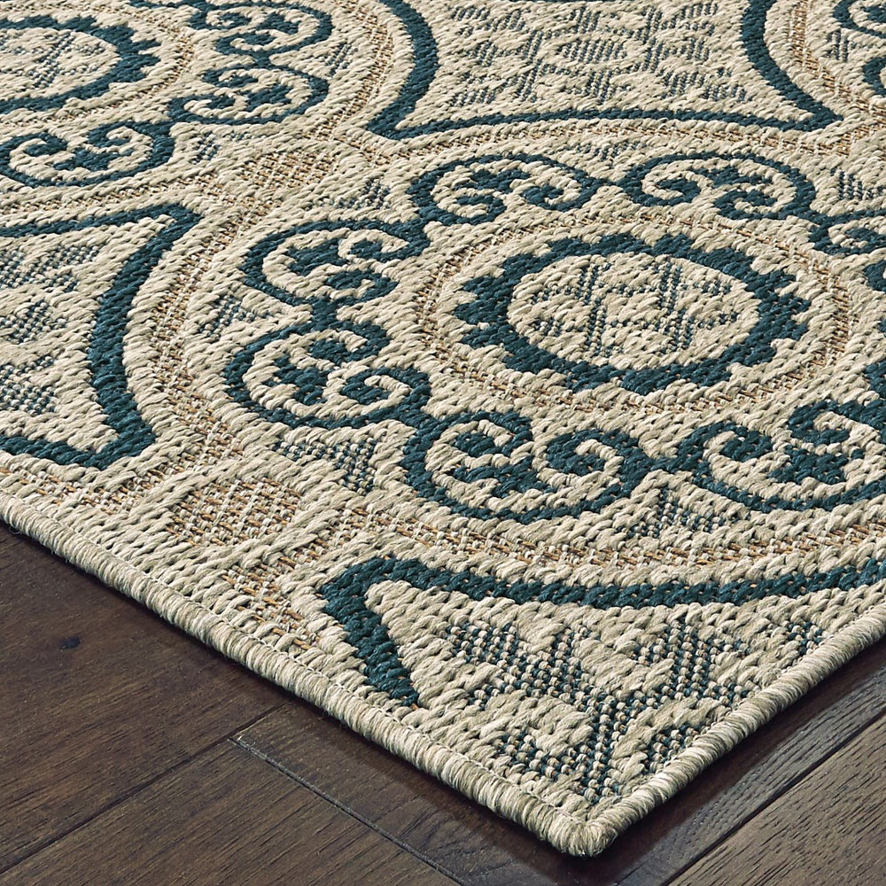 Oriental Weavers Latitude 609X3 Casual/Traditional Geometric Polypropylene Indoor/Outdoor Area Rug Grey/ Teal 9'10" x 12'10" L609X3300390ST