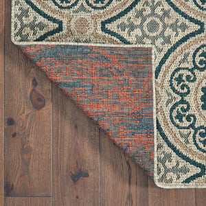 Oriental Weavers Latitude 609X3 Casual/Traditional Geometric Polypropylene Indoor/Outdoor Area Rug Grey/ Teal 9'10" x 12'10" L609X3300390ST