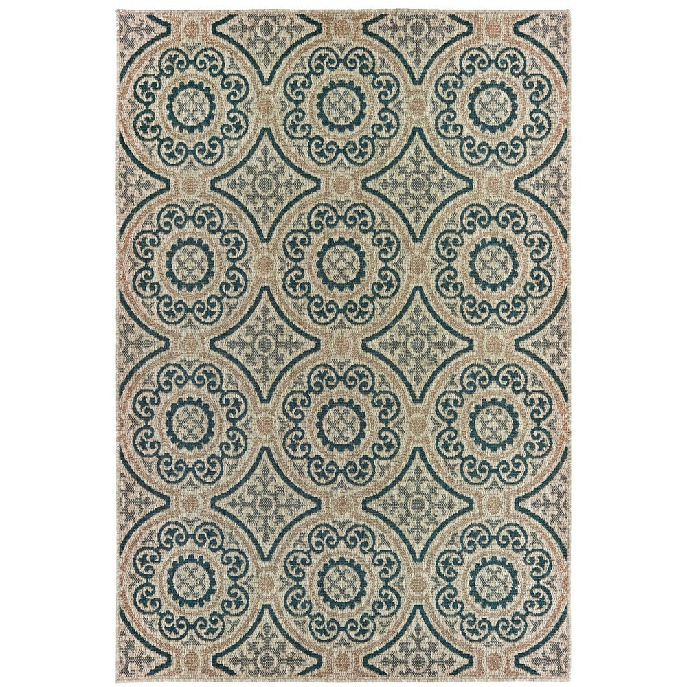Oriental Weavers Latitude 609X3 Casual/Traditional Geometric Polypropylene Indoor/Outdoor Area Rug Grey/ Teal 9'10" x 12'10" L609X3300390ST