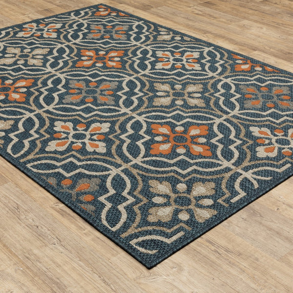 Oriental Weavers Latitude 709B3 Global/Casual Floral Polypropylene Indoor/Outdoor Area Rug Teal/ Orange 9'10" x 12'10" L709B3300390ST