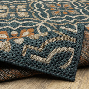 Oriental Weavers Latitude 709B3 Global/Casual Floral Polypropylene Indoor/Outdoor Area Rug Teal/ Orange 9'10" x 12'10" L709B3300390ST