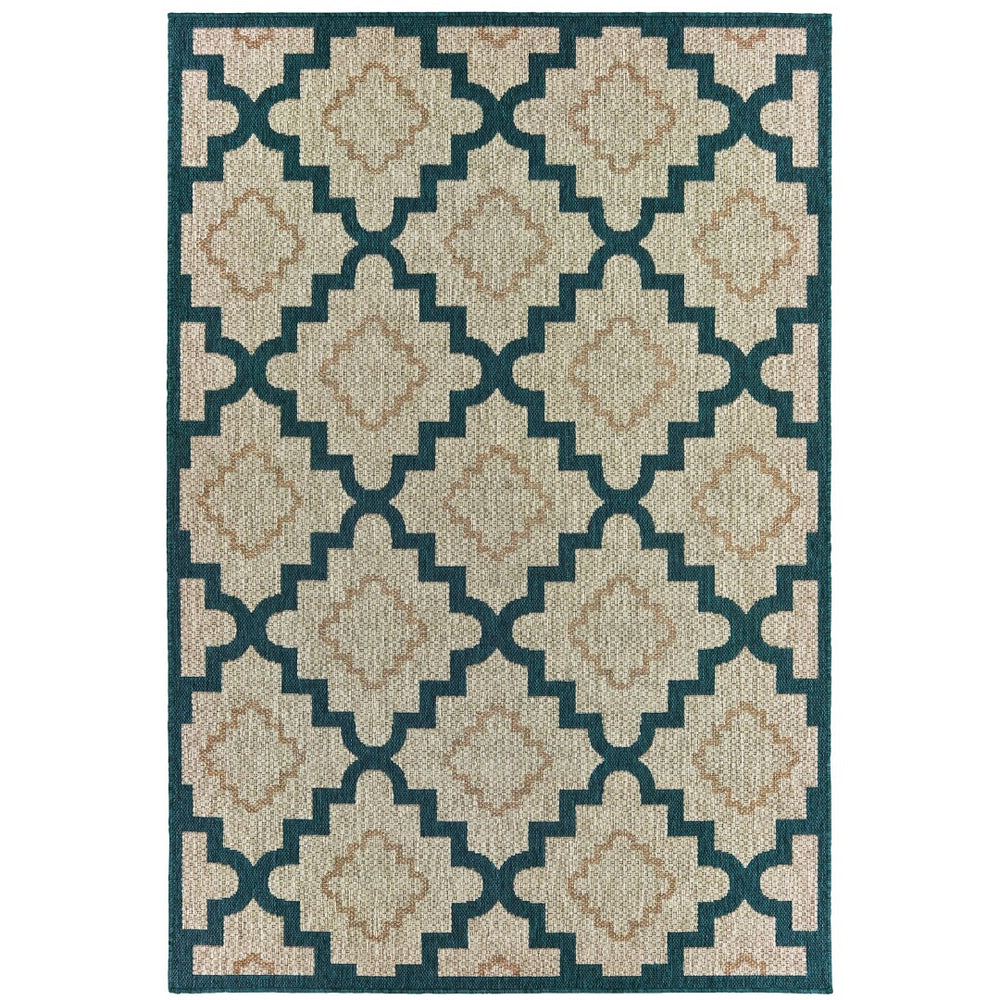 Oriental Weavers Latitude 804I3 Moroccan/Casual Geometric Polypropylene Indoor/Outdoor Area Rug Grey/ Teal 9'10" x 12'10" L804I3300390ST