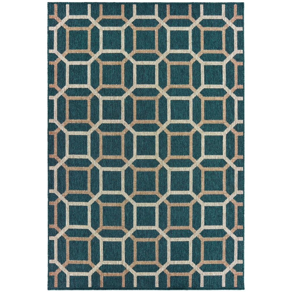 Oriental Weavers Latitude 806B3 Casual/ Geometric Polypropylene Indoor/Outdoor Area Rug Teal/ Grey 9'10" x 12'10" L806B3300390ST