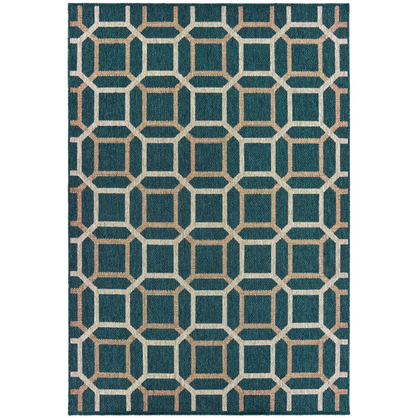 Oriental Weavers Latitude 806B3 Casual/ Geometric Polypropylene Indoor/Outdoor Area Rug Teal/ Grey 9'10" x 12'10" L806B3300390ST