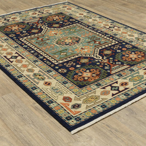 Oriental Weavers Lilihan 041H6 Traditional/Bohemian Oriental Wool, Nylon Indoor Area Rug Blue/ Ivory 9'10" x 12'10" L041H6300394ST