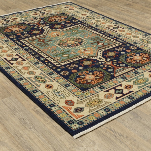Oriental Weavers Lilihan 041H6 Traditional/Bohemian Oriental Wool, Nylon Indoor Area Rug Blue/ Ivory 9'10" x 12'10" L041H6300394ST