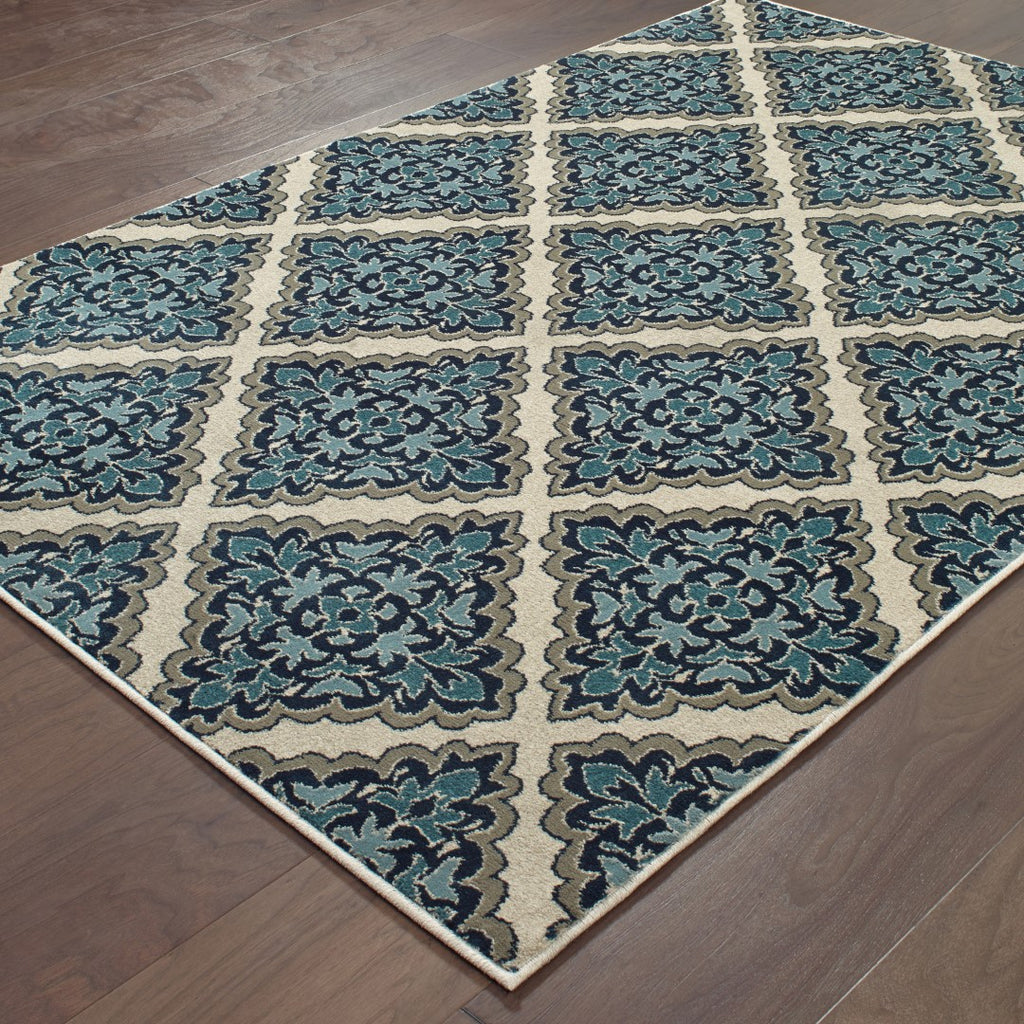 Oriental Weavers Linden 7816B Traditional/Moroccan Geometric Polypropylene Indoor Area Rug Ivory/ Blue 9'10" x 12'10" L7816B300390ST