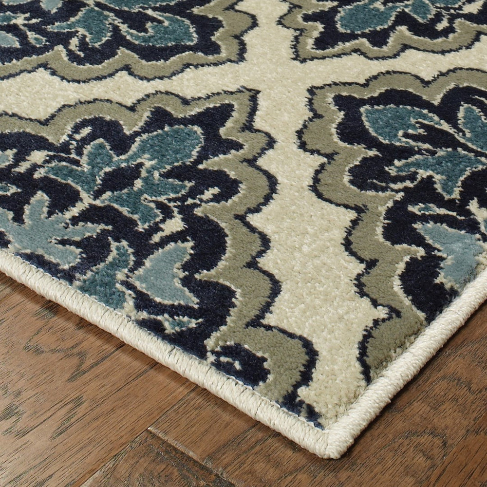 Oriental Weavers Linden 7816B Traditional/Moroccan Geometric Polypropylene Indoor Area Rug Ivory/ Blue 9'10" x 12'10" L7816B300390ST