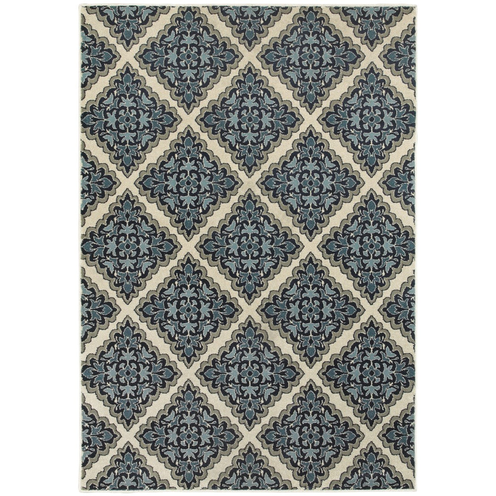 Oriental Weavers Linden 7816B Traditional/Moroccan Geometric Polypropylene Indoor Area Rug Ivory/ Blue 9'10" x 12'10" L7816B300390ST