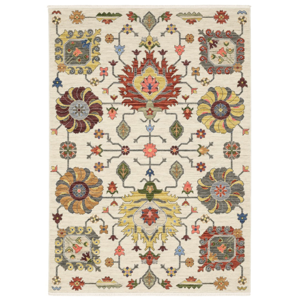 Oriental Weavers Lucca 8111W Rug colors include shades of ivory, yellow, rust, green, grey, pink, orange, blue, grey/Bohemian Oriental Wool, Nylon Indoor Area Rug Ivory/ Multi 2'6" x 12' L8111W078370ST