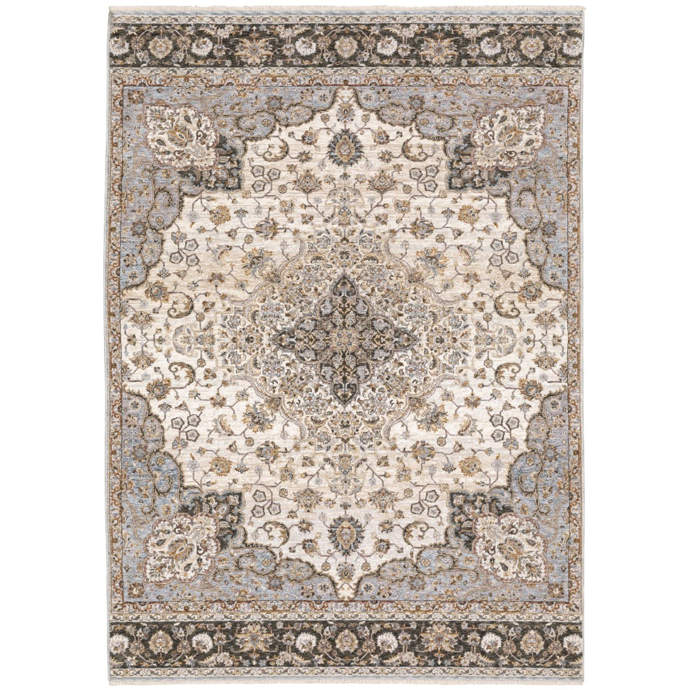 Oriental Weavers Maharaja 660J1 Traditional/Vintage Oriental Polyester Indoor Area Rug Ivory/ Blue 9'10" x 12'10" M660J1300394ST