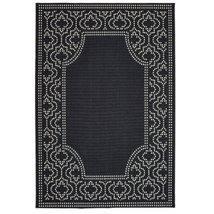 Oriental Weavers Marina 1247K Casual/Farmhouse Border Polypropylene Indoor/Outdoor Area Rug Black/ Ivory 8'6" x 13' M1247K259396ST