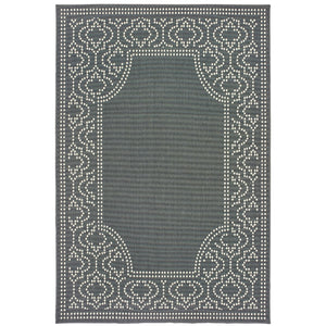 Oriental Weavers Marina 1247X Casual/Farmhouse Border Polypropylene Indoor/Outdoor Area Rug Grey/ Ivory 8'6" x 13' M1247X259396ST