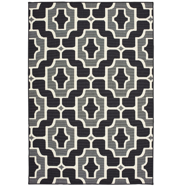 Oriental Weavers Marina 1491Z Moroccan/Global Geometric Polypropylene Indoor/Outdoor Area Rug Black/ Grey 8'6" x 13' M1491Z259396ST