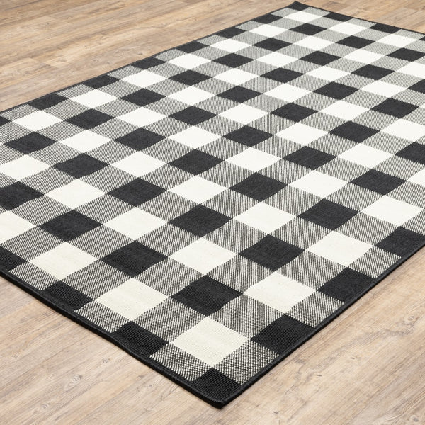 Oriental Weavers Marina 1932K Casual/Farmhouse Geometric Polypropylene Indoor/Outdoor Area Rug Black/ Ivory 8'6" x 13' M1932K259396ST