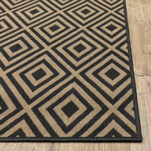 Oriental Weavers Marina 2335K Casual/Contemporary Geometric Polypropylene Indoor/Outdoor Area Rug Black/ Tan 8'6" x 13' M2335K259396ST