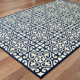 Oriental Weavers Marina 5927B Moroccan/Casual Geometric Polypropylene Indoor/Outdoor Area Rug Ivory/ Navy 8'6" x 13' M5927B259396ST