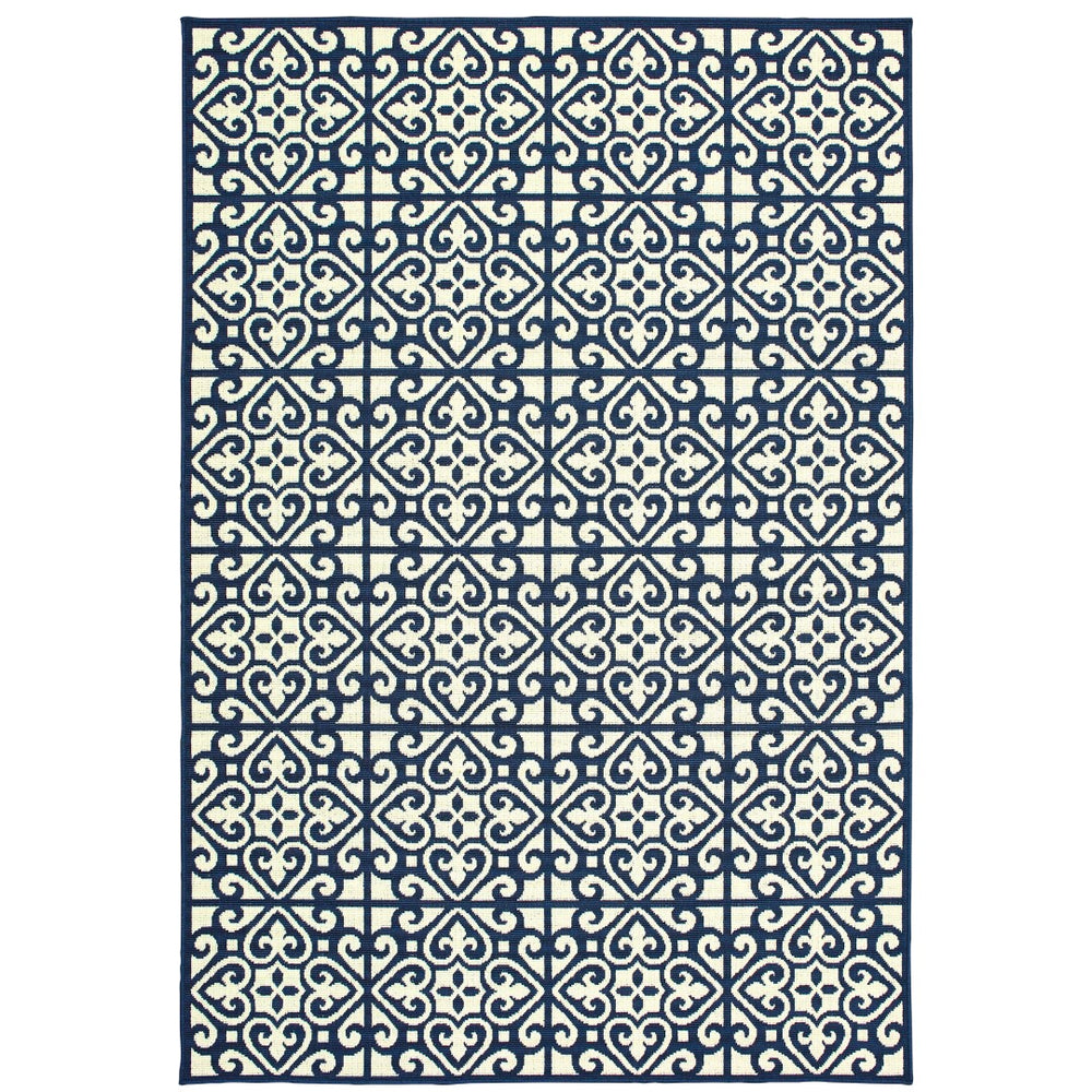 Oriental Weavers Marina 5927B Moroccan/Casual Geometric Polypropylene Indoor/Outdoor Area Rug Ivory/ Navy 8'6" x 13' M5927B259396ST