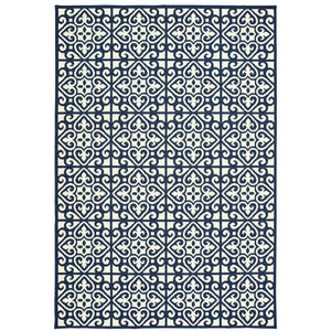Oriental Weavers Marina 5927B Moroccan/Casual Geometric Polypropylene Indoor/Outdoor Area Rug Ivory/ Navy 8'6" x 13' M5927B259396ST