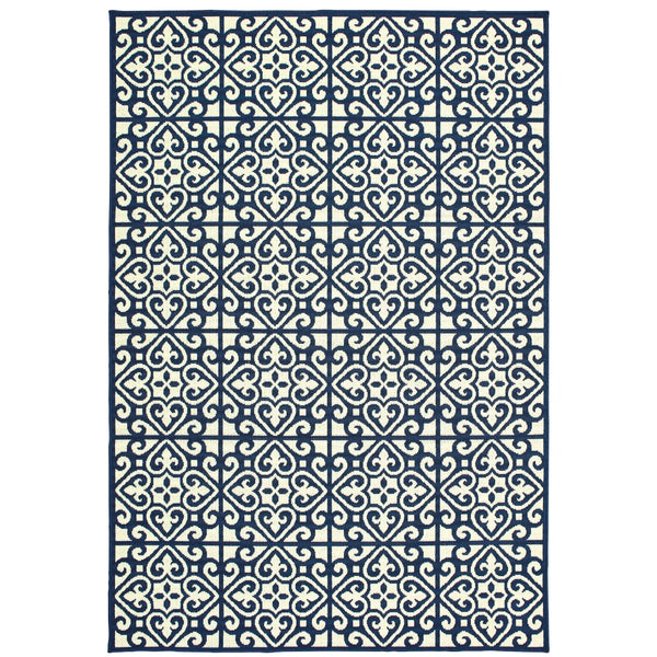 Oriental Weavers Marina 5927B Moroccan/Casual Geometric Polypropylene Indoor/Outdoor Area Rug Ivory/ Navy 8'6" x 13' M5927B259396ST