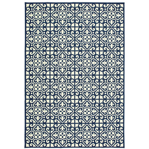 Oriental Weavers Marina 5927B Moroccan/Casual Geometric Polypropylene Indoor/Outdoor Area Rug Ivory/ Navy 8'6" x 13' M5927B259396ST