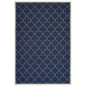 Oriental Weavers Marina 6025P Moroccan/Casual Geometric Polypropylene Indoor/Outdoor Area Rug Navy/ Ivory 8'6" x 13' M6025P259396ST