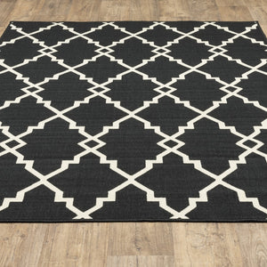 Oriental Weavers Marina 7763K Moroccan/Global Geometric Polypropylene Indoor/Outdoor Area Rug Black/ Ivory 8'6" x 13' M7763K259396ST