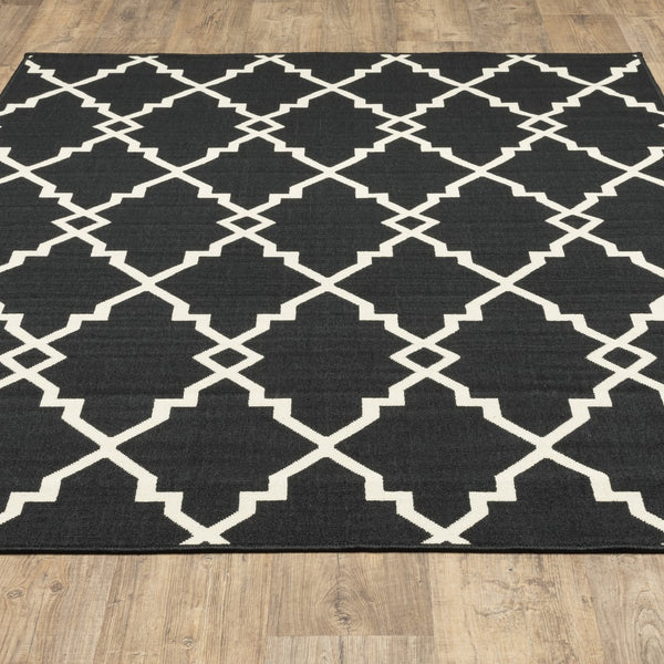 Oriental Weavers Marina 7763K Moroccan/Global Geometric Polypropylene Indoor/Outdoor Area Rug Black/ Ivory 8'6" x 13' M7763K259396ST