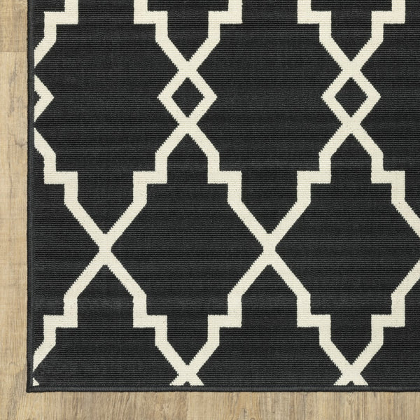 Oriental Weavers Marina 7763K Moroccan/Global Geometric Polypropylene Indoor/Outdoor Area Rug Black/ Ivory 8'6" x 13' M7763K259396ST