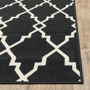 Oriental Weavers Marina 7763K Moroccan/Global Geometric Polypropylene Indoor/Outdoor Area Rug Black/ Ivory 8'6" x 13' M7763K259396ST