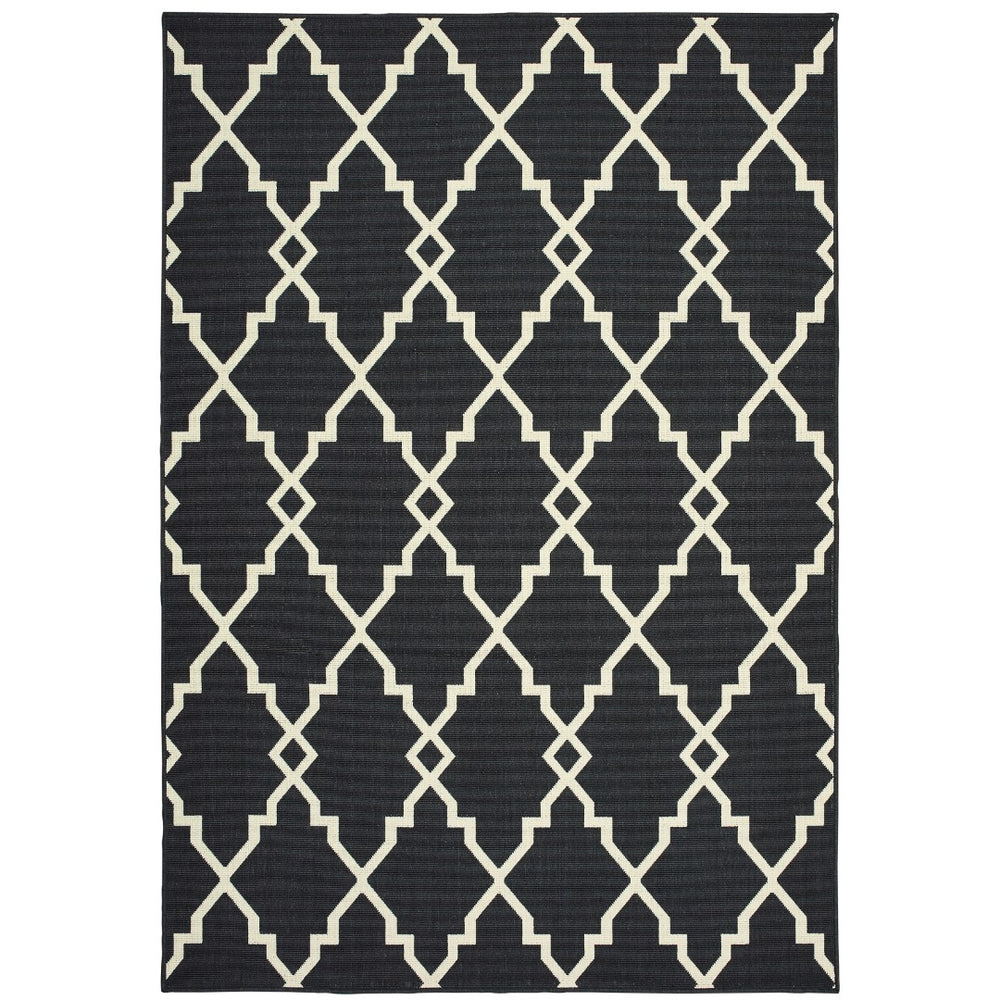 Oriental Weavers Marina 7763K Moroccan/Global Geometric Polypropylene Indoor/Outdoor Area Rug Black/ Ivory 8'6" x 13' M7763K259396ST