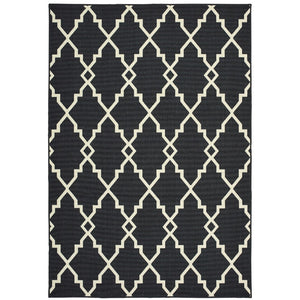 Oriental Weavers Marina 7763K Moroccan/Global Geometric Polypropylene Indoor/Outdoor Area Rug Black/ Ivory 8'6" x 13' M7763K259396ST